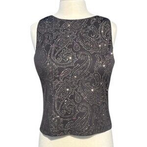 Versace Jeans Y2K Vintage Crystal Embellished Black Tank Camisole NEW